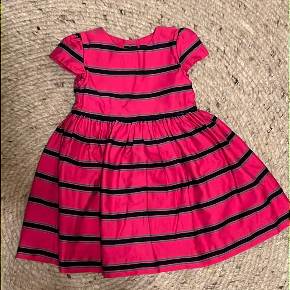 RALPH LAUREN Girls Pink and Navy Stripe Dress; 24 months